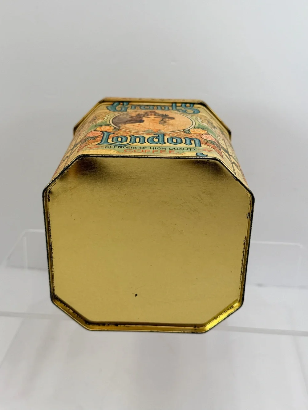 VTG Grant’s London Octagonal Coffee Tin 1950s English Litho Retro Kitchenalia